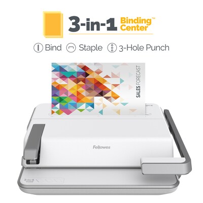 Fellowes Lyra Patented 3-in1 Comb Binding Machine, 30 Sheet Capacity, White/Gray (5603001)