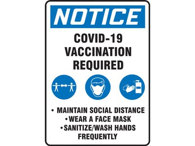 Accuform COVID-19 Vaccination Required Adhesive Surface Sign, 10 x 14, White/Blue/Black (MBDX801VS)