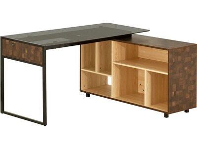 Techni Mobili 56 L-Shaped Desk, Oak (RTA-385DL-OAK)