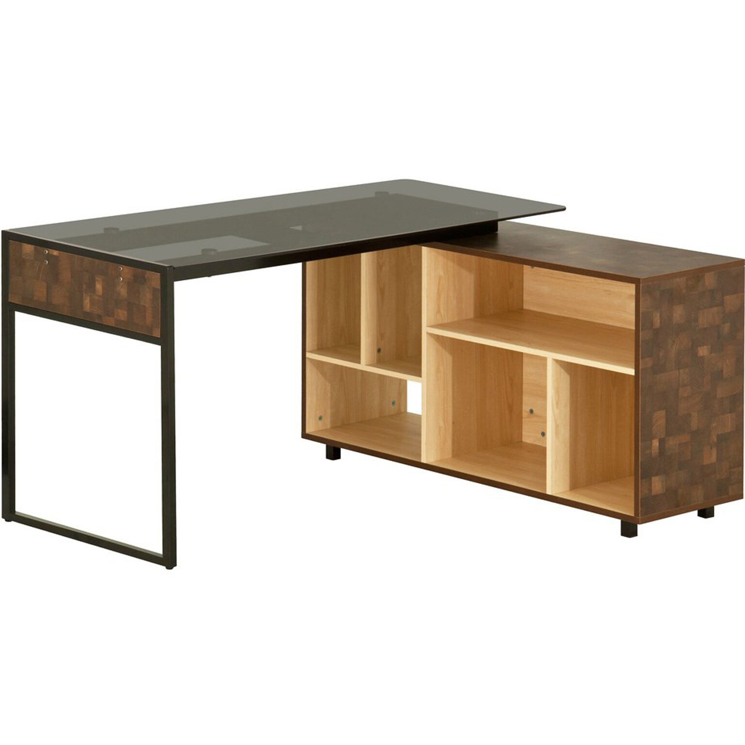 Techni Mobili 56 L-Shaped Desk, Oak (RTA-385DL-OAK)