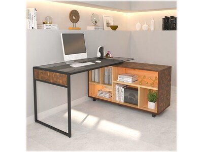 Techni Mobili 56" L-Shaped Desk, Oak (RTA-385DL-OAK)