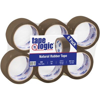 Tape Logic #53 PVC Natural Rubber Carton Sealing Tape, 2.1 Mil, 2 x 55 yds., Tan, 6/Carton (T90153T6PK)