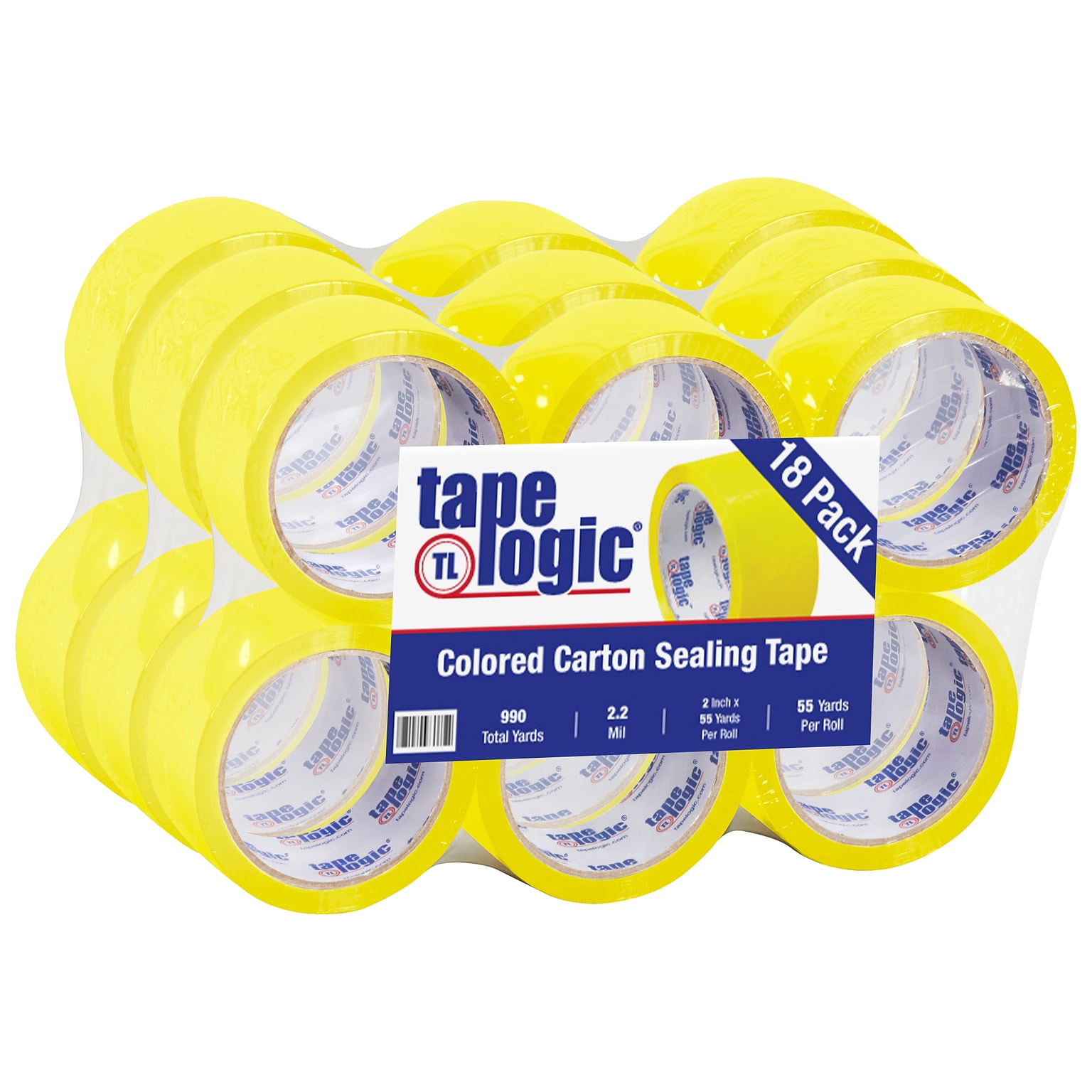 Tape Logic Colored Carton Sealing Heavy Duty Packing Tape, 2 x 55 yds., Yellow, 18/Carton (T90122Y18PK)