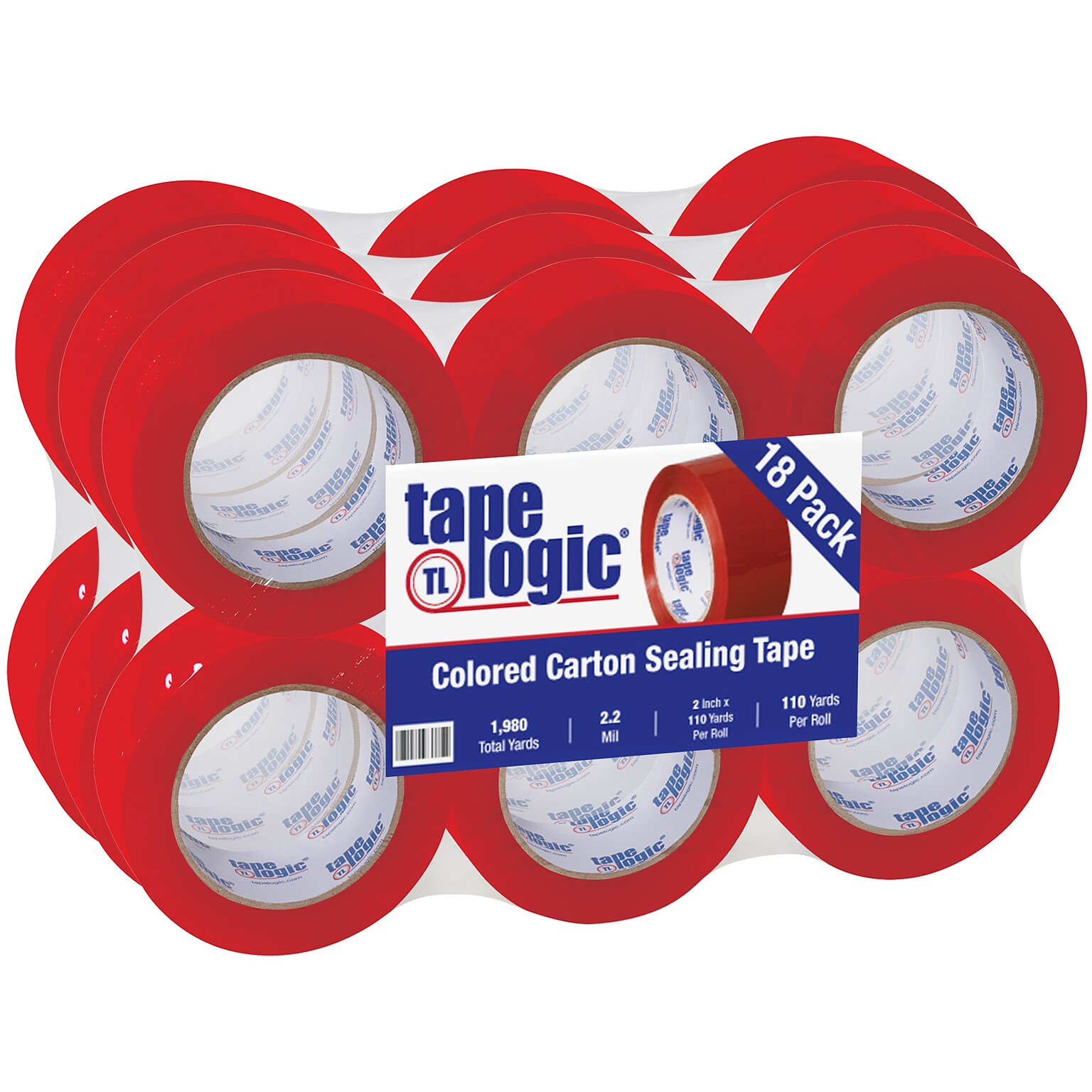 Tape Logic Colored Carton Sealing Heavy Duty Packing Tape, 2 x 110 yds., Red, 18/Carton (T90222R18PK)