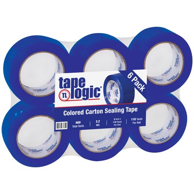 Tape Logic Colored Carton Sealing Heavy Duty Packing Tape, 2 x 110 yds., Blue, 6/Carton (T90222B6PK