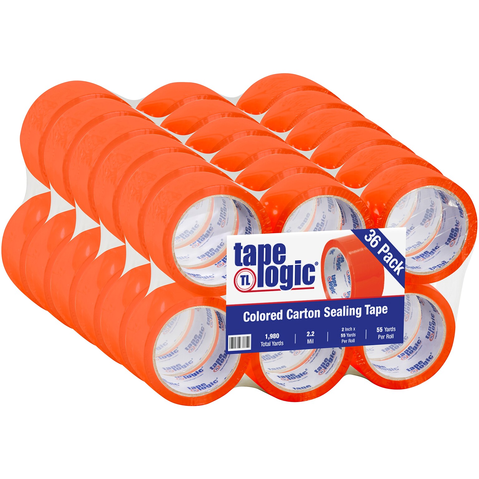 Tape Logic Colored Carton Sealing Heavy Duty Packing Tape, 2 x 55 yds., Orange, 36/Carton (T90122O)