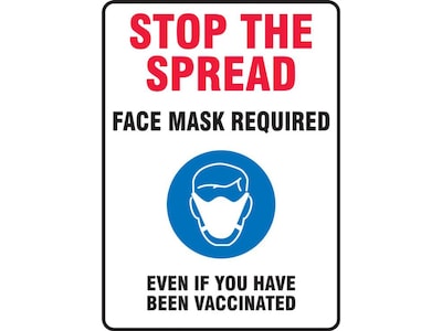 Accuform Face Mask Required Surface Mounting Sign, 10 x 14, White/Red/Black/Blue (MBDX504VP)