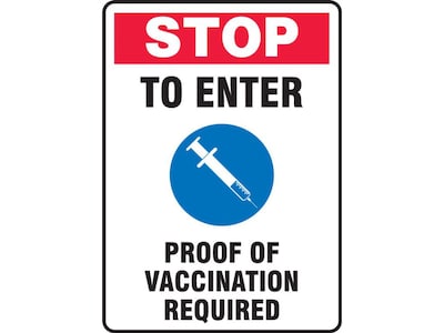 Accuform Proof of Vaccination Required Surface Mounting Safety Sign, 10 x 14, White/Red/Black/Blue (MBDX901VP)