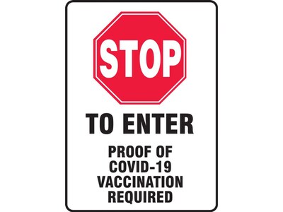 Accuform Proof of COVID-19 Vaccination Required Surface Mounting Safety Sign, 7 x 10, White/Black/Red (MBDX506VA)