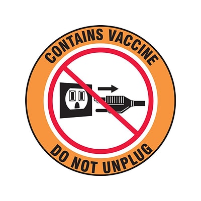 Accuform Contains Vaccine Do Not Unplug Adhesive Surface Label, 4Dia., Orange/White/Black/Red, 5/Pack (LBDX504VSP)