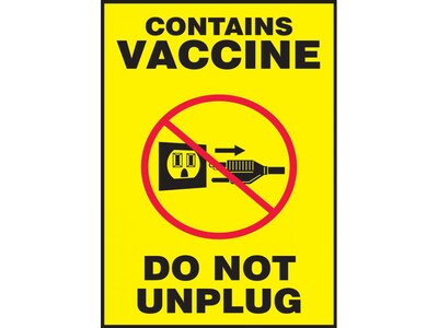 Accuform Contains Vaccine Do Not Unplug Magnetic Label, 5 x 7, Yellow/Black/Red (MBDX505MG)