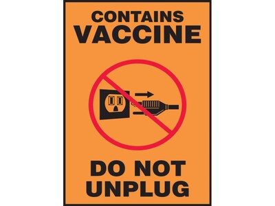 Accuform Contains Vaccine Do Not Unplug Magnetic Sign, 5 x 7, Orange/Black/Red (MBDX508MG)