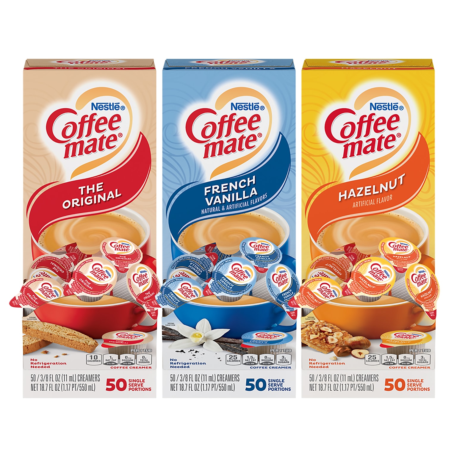 Coffee mate Variety Pack Original/French Vanilla/Hazelnut Liquid Creamer, 0.38 oz., 150/Carton (NES46193)