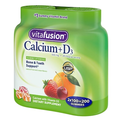 Vitafusion Calcium+D3 Gummy Vitamins with Bone Support for Adults, 500mg, 100 Count, 2 Pack