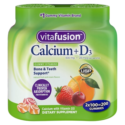 Vitafusion Calcium+D3 Gummy Vitamins with Bone Support for Adults, 500mg, 100 Count, 2 Pack