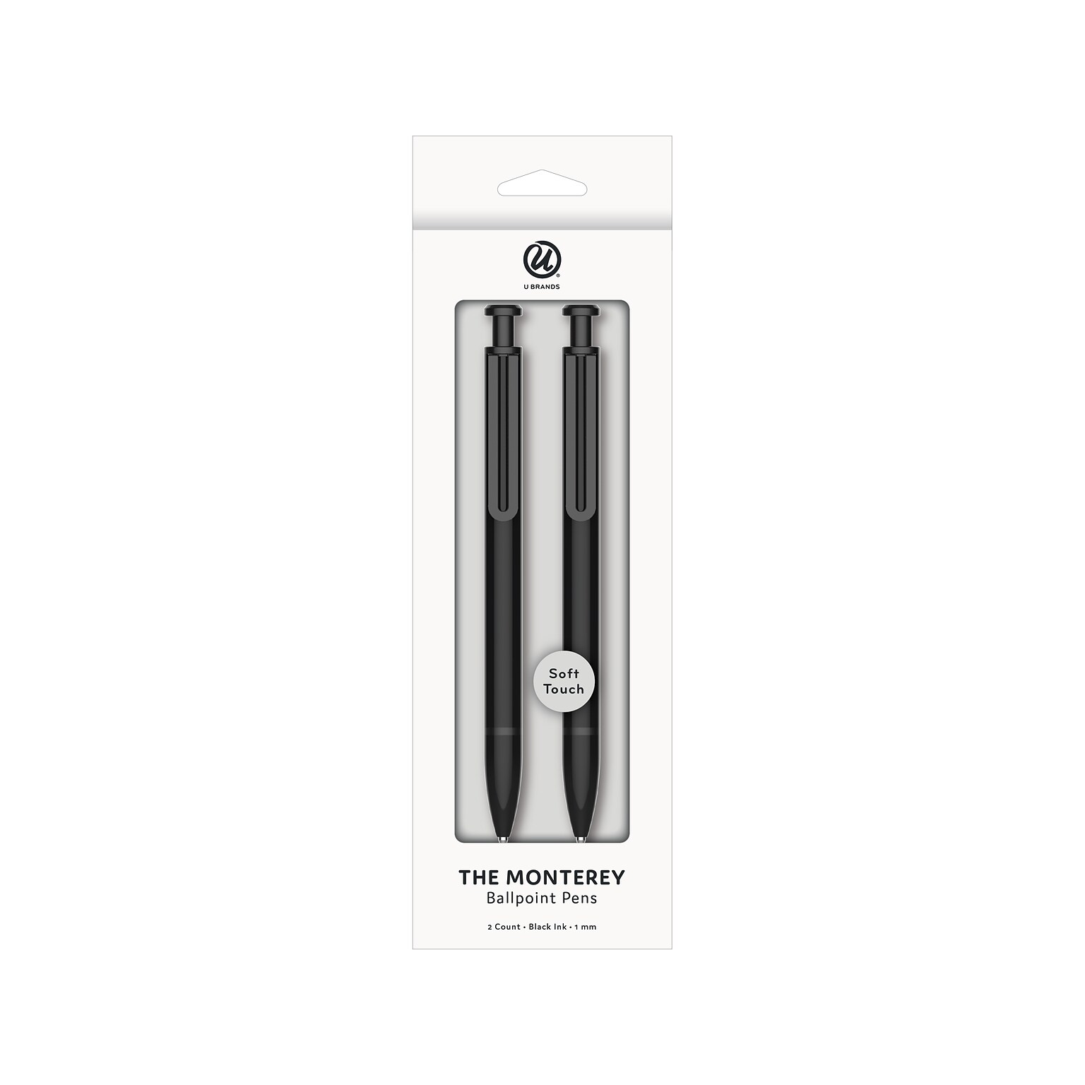 U Brands The Monterey Retractable Ballpoint Pen, Medium Point, 1.0mm, Black Ink, 2/Pack (3279U04-24)
