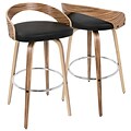 LumiSource Grotto Mid-Century Modern Barstool in Zebra Wood and Black PU (BS-JY-GRT ZB+BK)