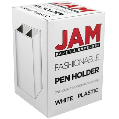 JAM Paper® Plastic Pen Holder, White, Desktop Pencil Cup, Sold Individually (341wh)
