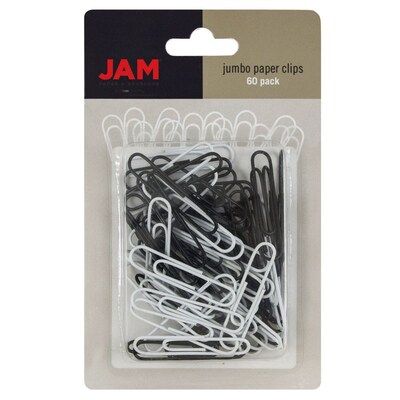 JAM Paper® Colored Jumbo Paper Clips, Large 2 Inch, Assorted Black/White Paperclips, 2 Packs of 60 (