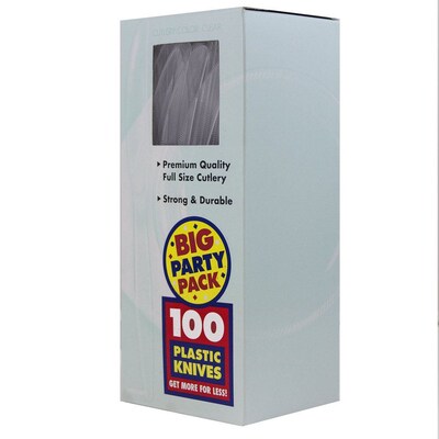 JAM Paper Big Party Pack Premium Plastic Knives, Clear, 100/Box (297KN100cl)