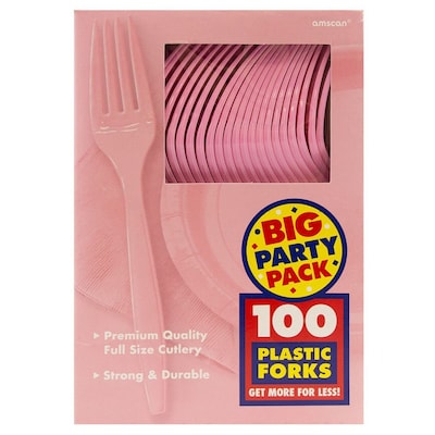 JAM Paper® Big Party Pack of Premium Plastic Forks, Pink, 100 Disposable Forks/Box (297F100pi)