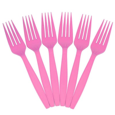 JAM Paper® Big Party Pack of Premium Plastic Forks, Fuchsia Hot Pink, 100 Disposable Forks/Box (297F100fu)