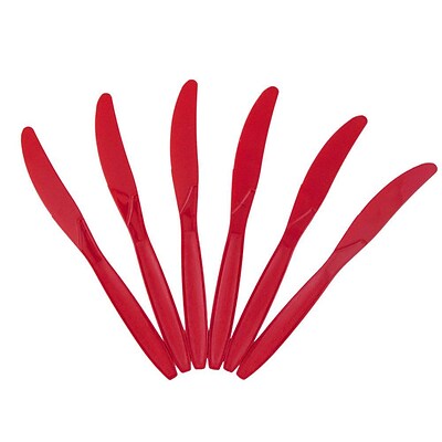 JAM Paper® Big Party Pack of Premium Plastic Knives, Red, 100 Disposable Knives/Box (297KN100re)