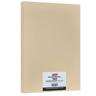 JAM Paper® Vellum Bristol 67lb Cardstock, 11 x 17 Tabloid Coverstock, Tan Brown, 50 Sheets/Pack (169