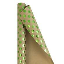JAM Paper® Gift Wrap, Kraft Wrapping Paper, 25 Sq. Ft, Brown Kraft with Green Foil Dots, Roll Sold I