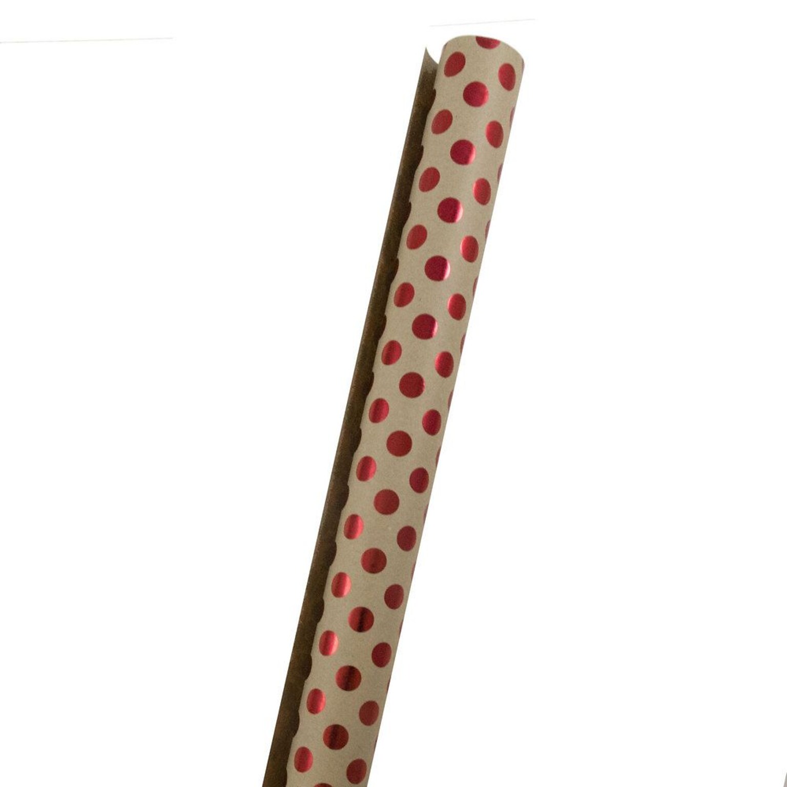 JAM Paper® Gift Wrap, Kraft Wrapping Paper, 25 Sq. Ft, Brown Kraft with Red Foil Dots, Roll Sold Individually (165KD25re)