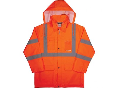 Ergodyne GloWear 8366 Lightweight High-Visibility Rain Jacket, ANSI Class R3, Orange, Small (24362)