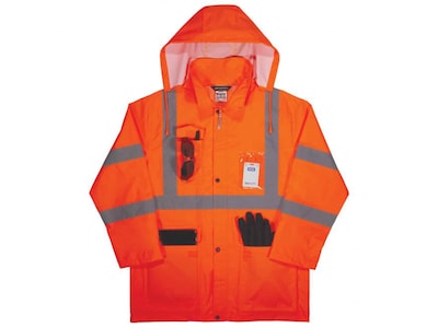 Ergodyne GloWear 8366 Lightweight High-Visibility Rain Jacket, ANSI Class R3, Orange, Small (24362)