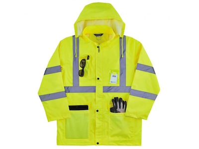 Ergodyne GloWear 8366 Lightweight High-Visibility Rain Jacket, ANSI Class R3, Lime, 2XL (24336)