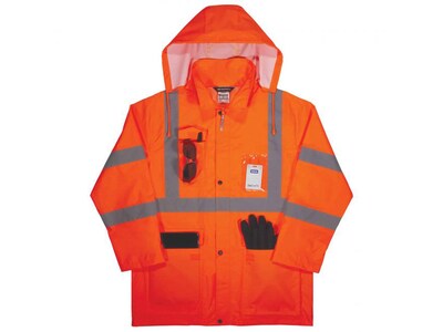 Ergodyne GloWear 8366 Lightweight High-Visibility Rain Jacket, ANSI Class R3, Orange, 5XL (24369)