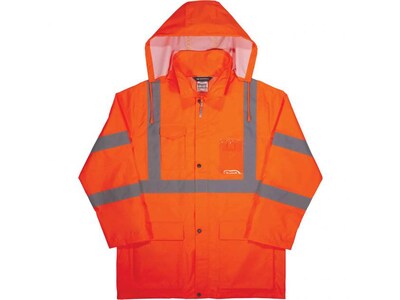 Ergodyne GloWear 8366 Lightweight High-Visibility Rain Jacket, ANSI Class R3, Orange, Large (24364)