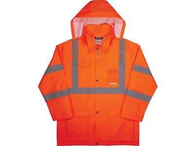 Ergodyne GloWear 8366 Lightweight High-Visibility Rain Jacket, ANSI Class R3, Orange, 2XL (24366)