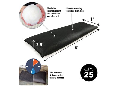 Quick Dam Jumbo Flood Bag, 48", Up to 8 Gal., 25/Box (QD1248-25)
