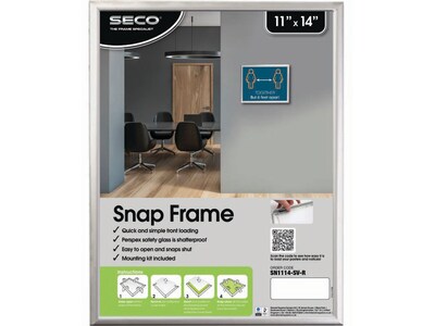 Seco Aluminum Snap Poster Frame, 11 x 14, Silver (SN1114R-SV)