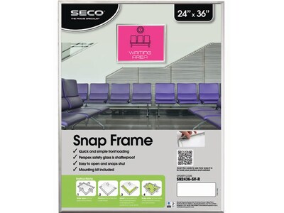 Seco Aluminum Snap Poster Frame, 24 x 36, Silver (SN2436R-SV)