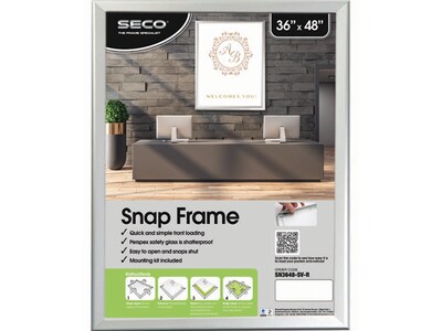 Seco Aluminum Snap Poster Frame, 36 x 48, Silver (32SN3648R-SV)