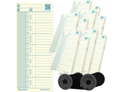 Acroprint Authentic Time Card with Ribbon for M125/M150 Green Time Clock, 500/Pack (01-0296-008)