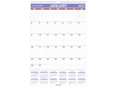 2022 AT-A-GLANCE 22.75 x 15.5 Dry Erase Monthly Calendar, White/Red/Purple (PMLM03-28-22)