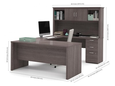 Bestar Logan 66" U-Shaped Executive Desk with Hutch, Lateral File Cabinet, and Bookcase, Bark Grey (46851-47)