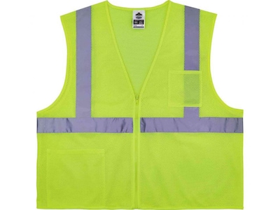 Ergodyne GloWear 8256Z High-Visibility Zipper Safety Vest, Class 2, Small/Medium, Lime (21573)