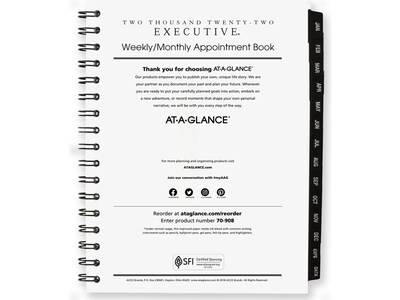 2022 AT-A-GLANCE 6.5 x 8.75 Weekly/Monthly Appointment Book Refill, Executive, White (70-908-10-22)