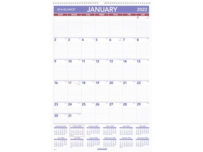 2022 AT-A-GLANCE 30 x 20 Monthly Calendar, White/Red/Purple (PM4-28-22)
