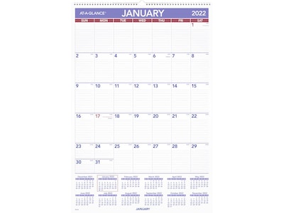 2022 AT-A-GLANCE 30 x 20 Monthly Calendar, White/Red/Purple (PM4-28-22)