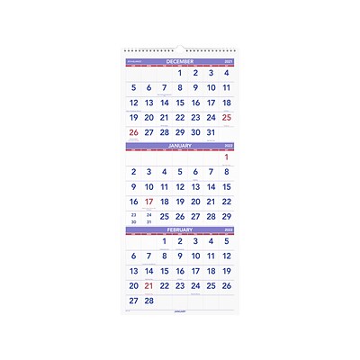 2022 AT-A-GLANCE 27 x 12 Three-Month Calendar, White (PM11-28-22)