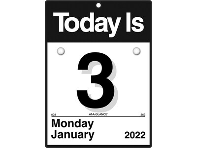 2022 AT-A-GLANCE 6 x 6 Daily Calendar, Today Is, Black/White (K1-00-22)