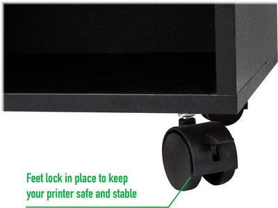 Mind Reader 3-Shelf Particle Board Mobile Printer Stand with Lockable Wheels, Black (MDFPCART-BLK)